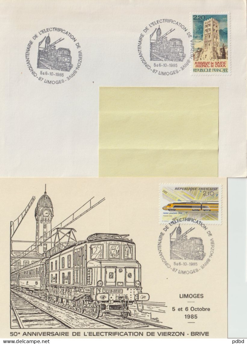 FT 18 . 87 . Limoges . Oblitération .  Electrification Vierzon Brive .1 Enveloppe, 1 CP Illustrée . 06 10 1987 . - Commemorative Postmarks