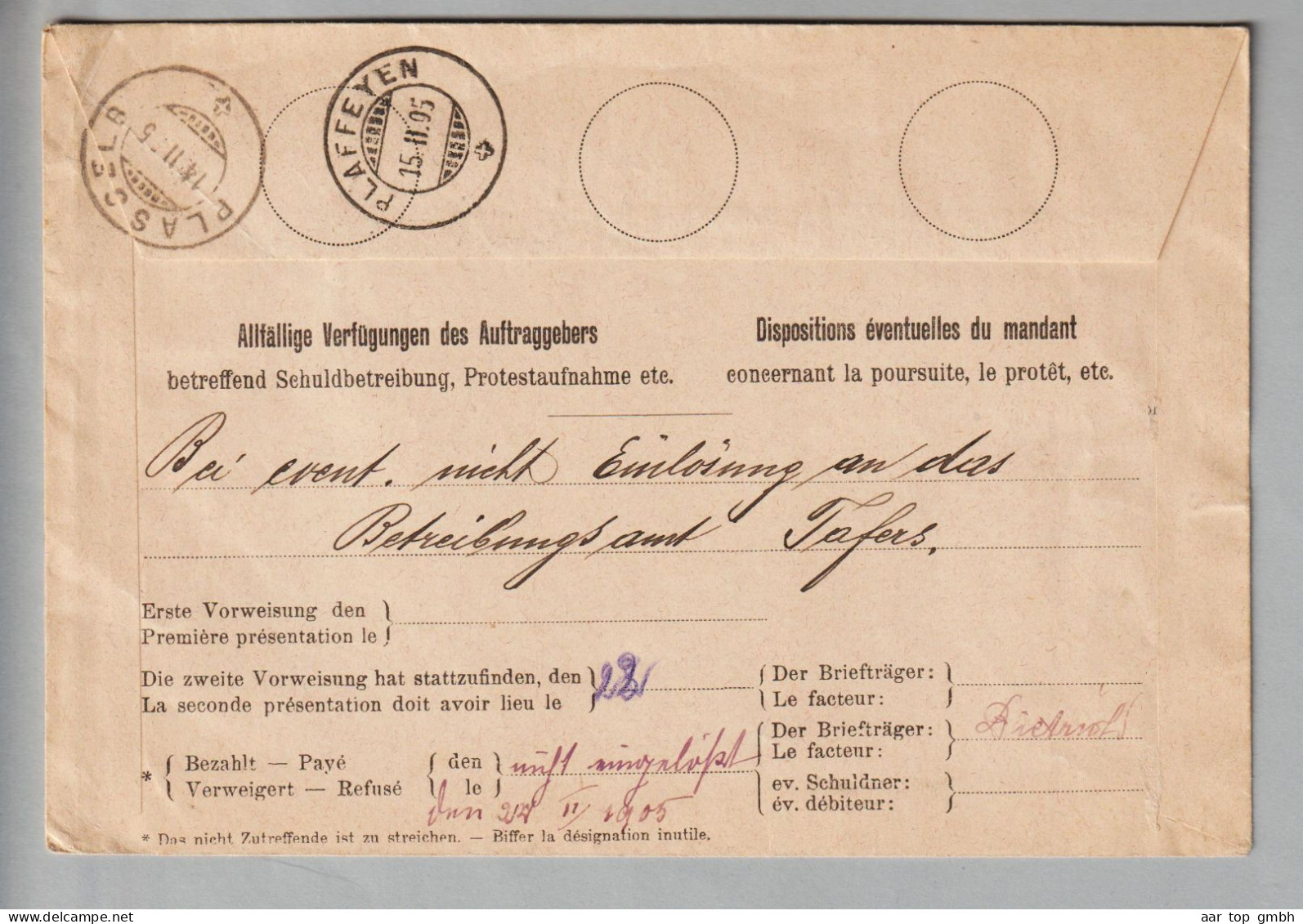 CH Heimat FR Fribourg 1905-02-14 Einzugsmandat Mit 20Rp Stehende H.+ 5Rp. Wertziffer - Briefe U. Dokumente