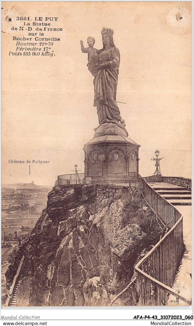 AFAP4-43-0351 - LE PUY - La Statue De Notre-dame De France Sur Le Rocher Corneille - Le Puy En Velay