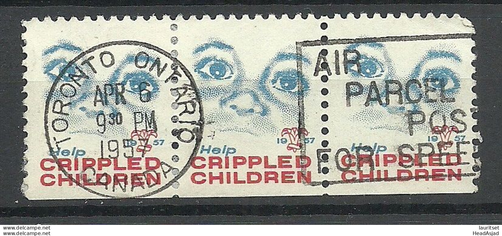 Canada O 1957 Charity Help Crippled Children As 3-stripe O Interesting Cancel Toronto Ontario & Cachet Air Parcel Post - Andere & Zonder Classificatie