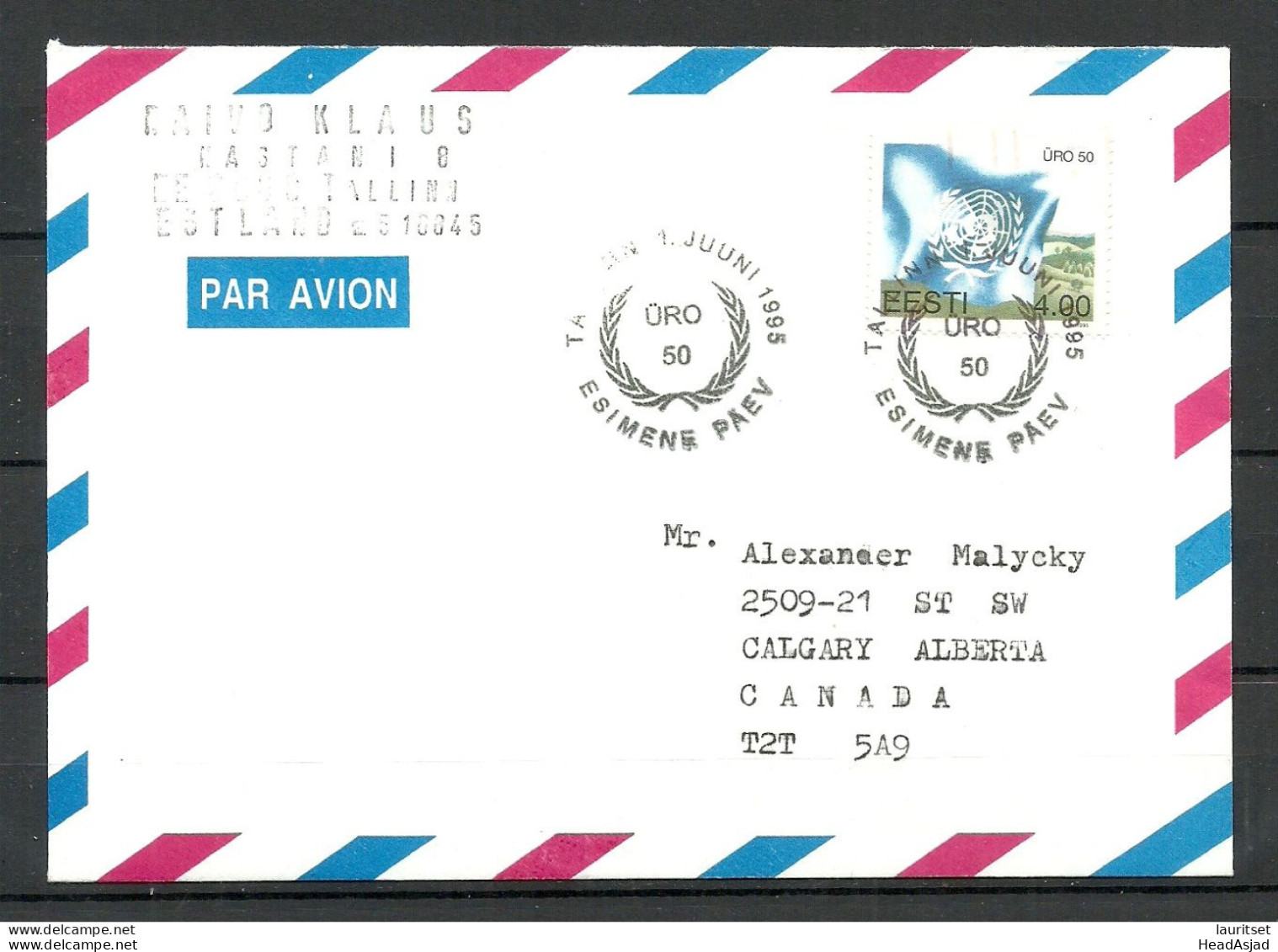 ESTLAND Estonia 1995 FDC NATO Air Mail Cover Sent To Canada - NATO