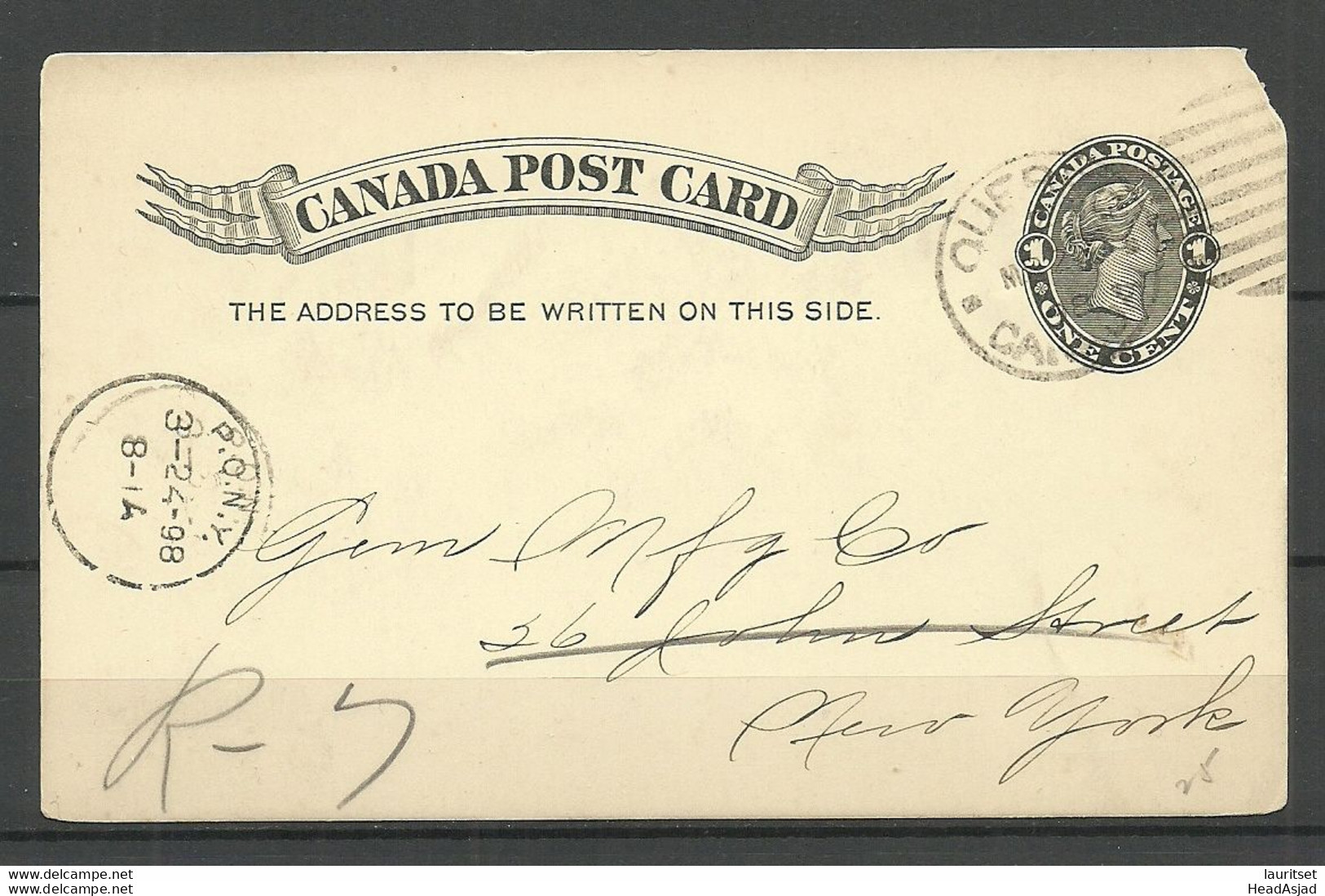 CANADA Kanada 1898 Postal Stationery Card 1 C. Ganzsache NB! Missing Rigt Corner! - 1860-1899 Règne De Victoria