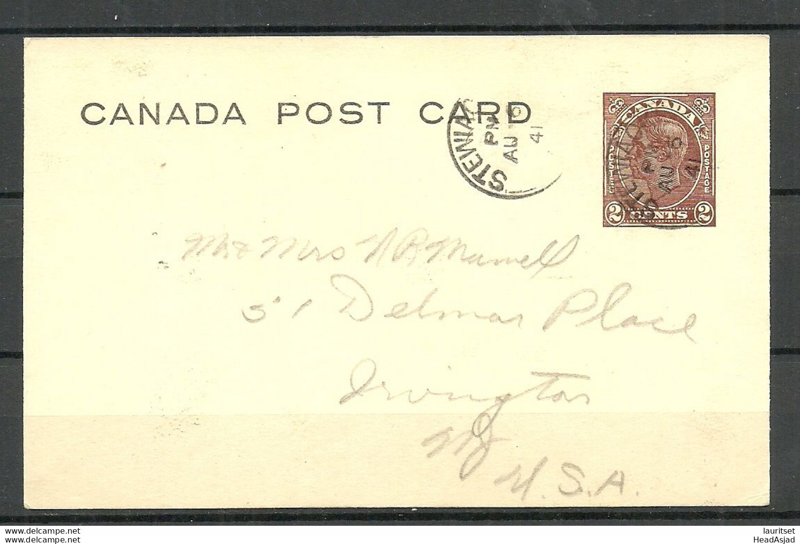 CANADA Kanada 1941 Postal Stationery Card 2 C. Ganzsache To USA - 1903-1954 Reyes