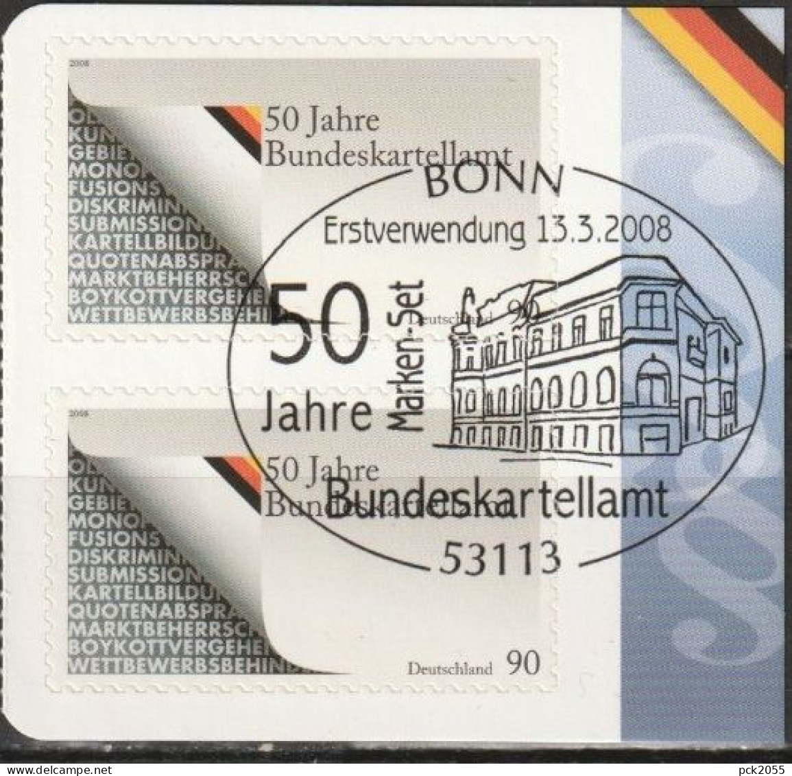 Deutschland 2008 Aus MH 72 50 Jahre Bundeskartellamt Mi-Nr. 2655 2er Block O Gest. EST Bonn ( B 2904 ) - Used Stamps