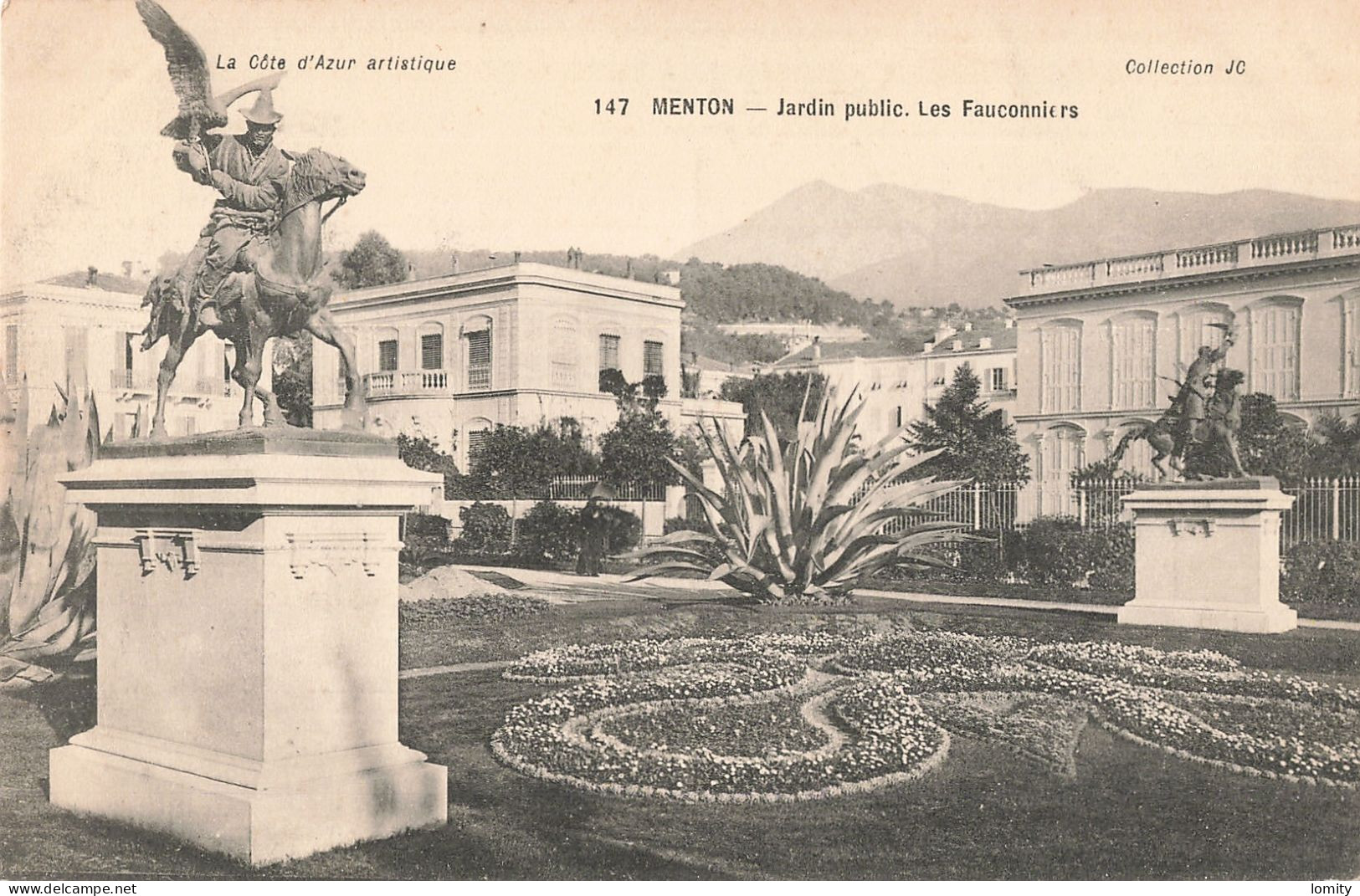 06 Menton Jardin Public Les Fauconniers Statue Fauconnier Faucon CPA - Menton