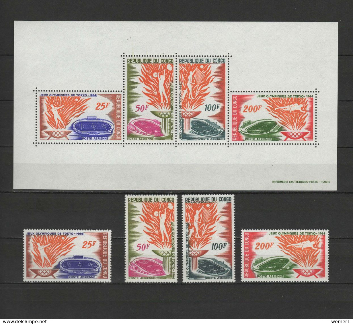 Congo 1964 Olympic Games Tokyo, Weightlifting, Volleyball, Athletics Set Of 4 + S/s MNH - Zomer 1964: Tokyo