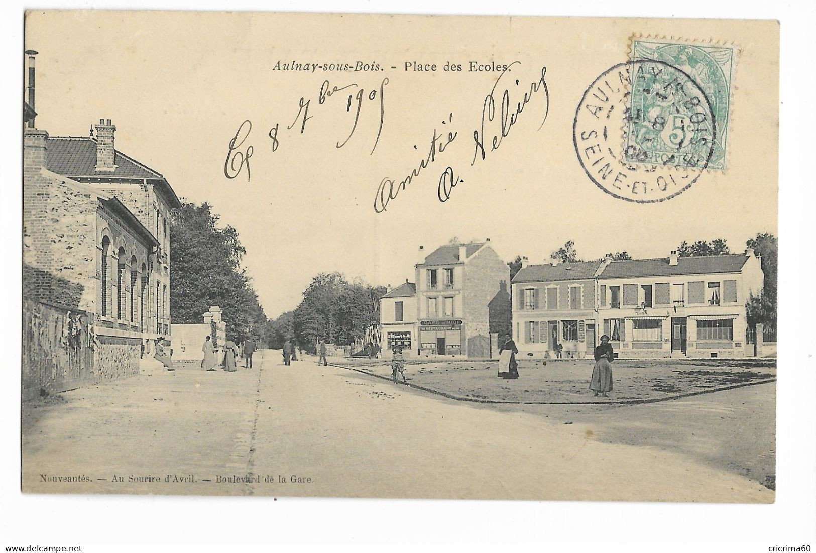 93 - AULNAY-sous-BOIS (S.-et-O.) - Place Des Ecoles. Animée, CPA Ayant Circulé En 1905. BE. - Aulnay Sous Bois