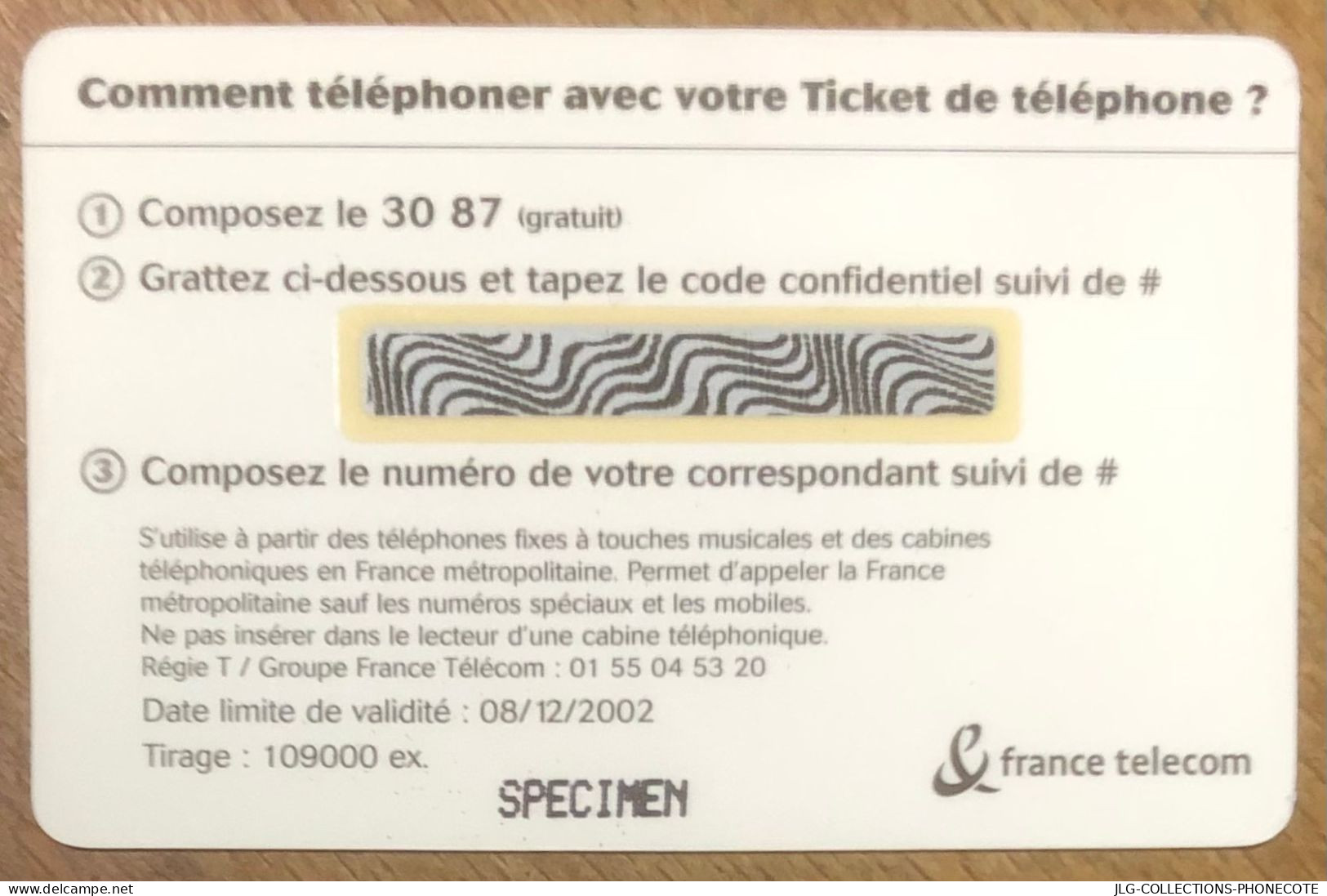 TICKET TÉLÉPHONE HELL'O SPÉCIMEN FACTICE PREPAID PREPAYÉE CALLING CARD NO TELECARTE PHONECOTE SCHEDA PHONE CARD - Tickets FT