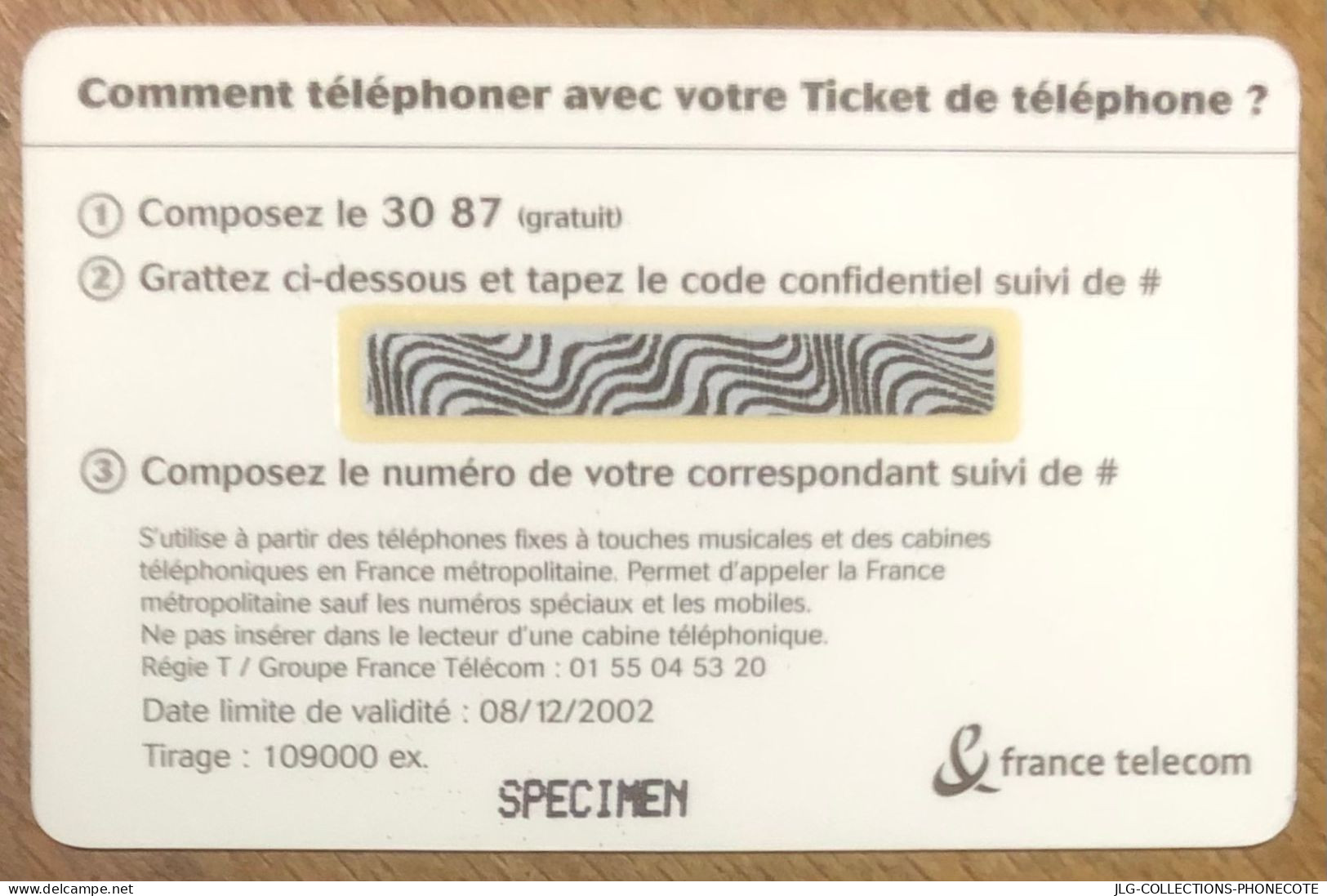 TICKET TÉLÉPHONE HELL'O SPÉCIMEN FACTICE PREPAID PREPAYÉE CALLING CARD NO TELECARTE PHONECOTE SCHEDA PHONE CARD - FT Tickets