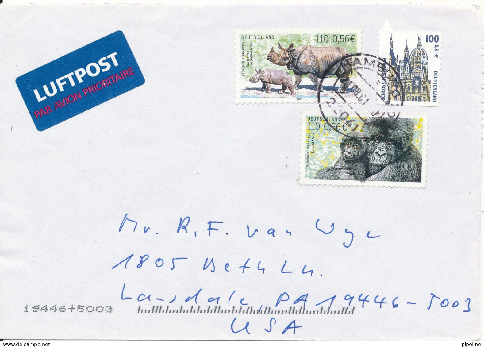 Germany Cover Sent To USA Hamburg 21-8-2001selfadhesive Stamps - Covers & Documents