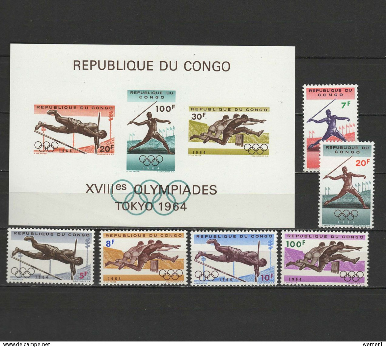 Congo Democratic Republic 1964 Olympic Games Tokyo, Athletics Set Of 6 + S/s MNH - Ete 1964: Tokyo