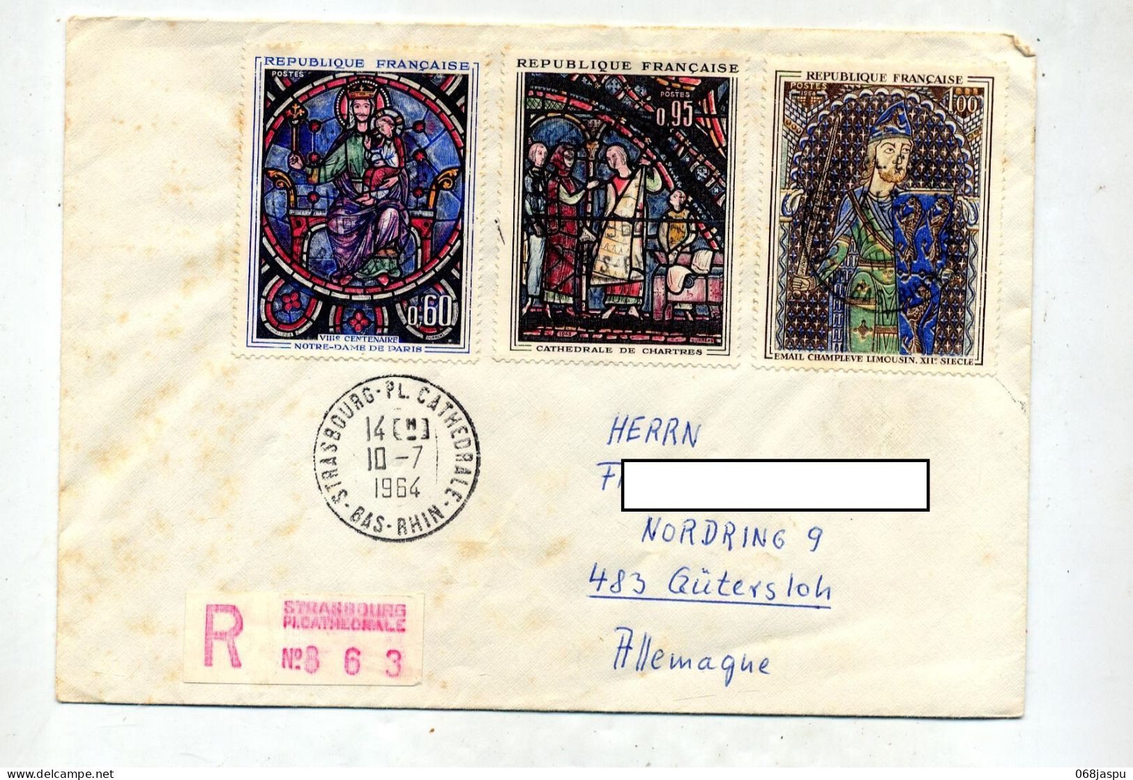 Lettre Recommandée Strasbourg Sur Vitraux  Chartres Paris Email - Manual Postmarks