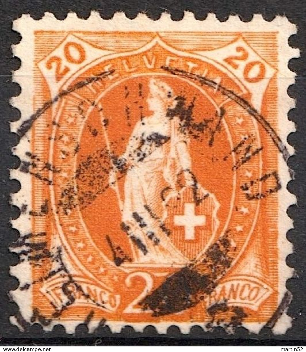 HELVETIA 1891:13 Vertikalzähne Dents KZ I. Zu 66C Mi 58XC Yv 71 - 20c Orange Mit ⊙ HEIMENSCHWAND 4.III.92 (Zu CHF 12.00) - Gebraucht