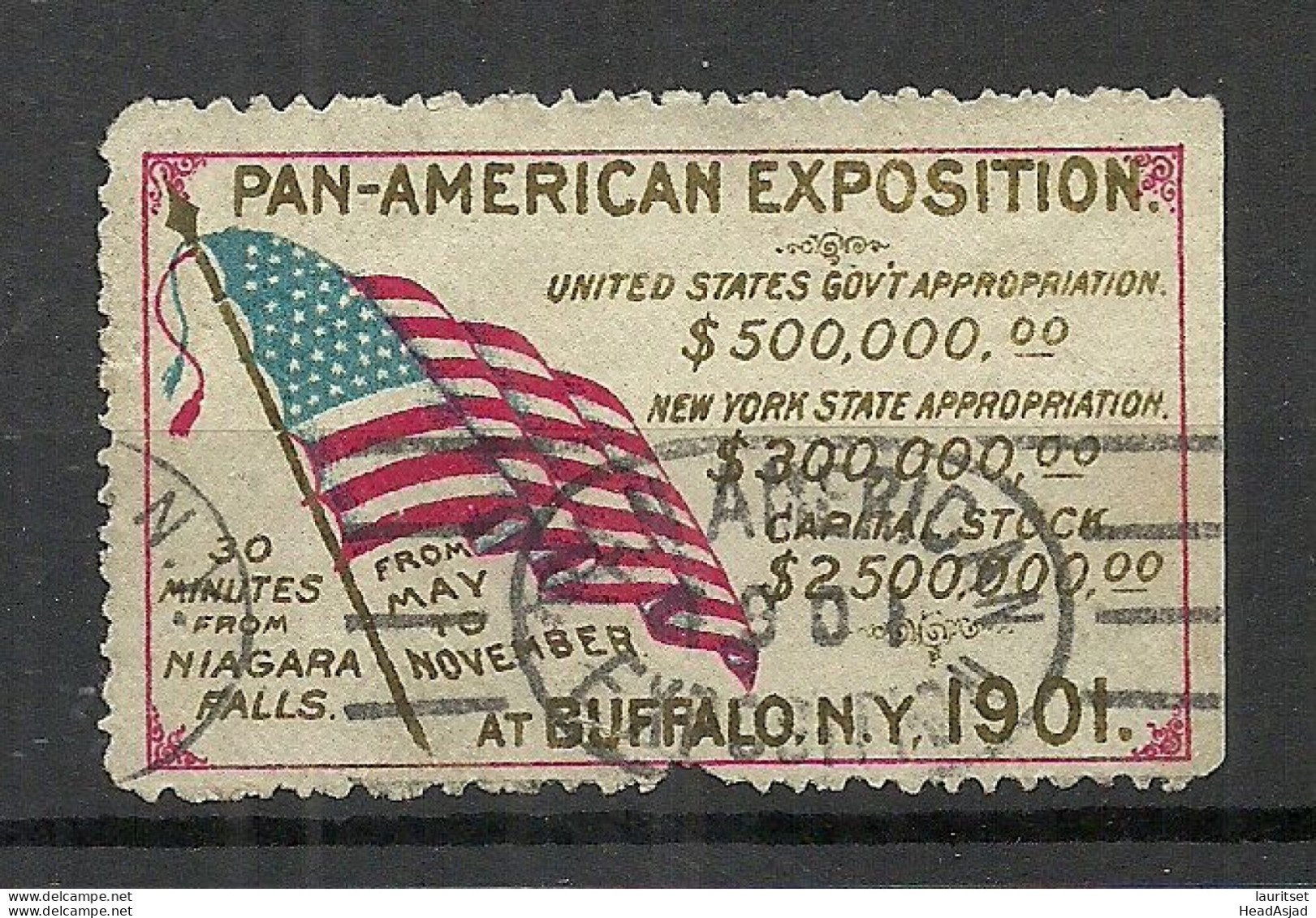 USA 1901 Pan American Exposition 1901 Buffalo & Niagara Falls Advertising Poster Stamp Reklamemarke O - Autres & Non Classés