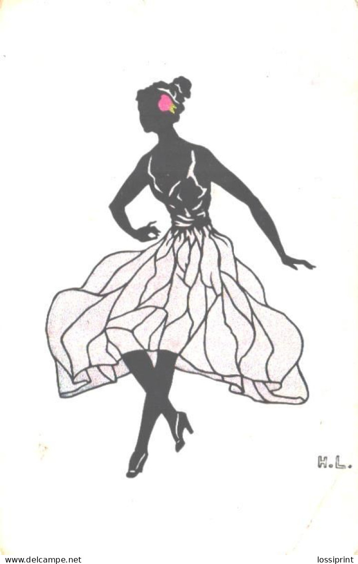 H.L. Signed, Dancing Glamour Lady, Pre 1928 - Silhouettes