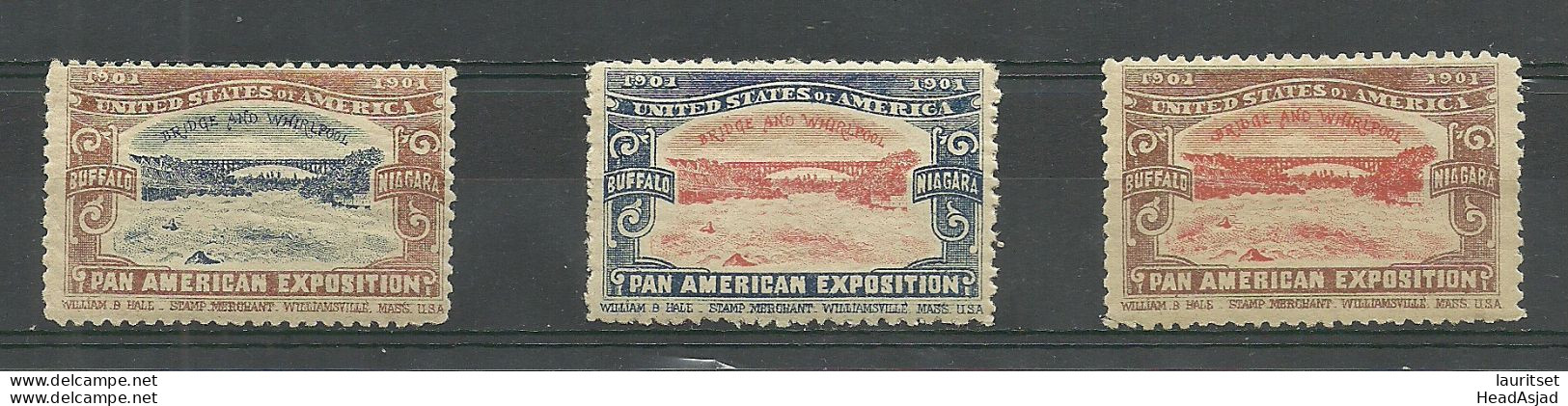 USA 1901 Pan American Exposition 1901 Buffalo & Niagara Advertising Poster Stamps Reklamemarken, 3 Different MNH - Unused Stamps