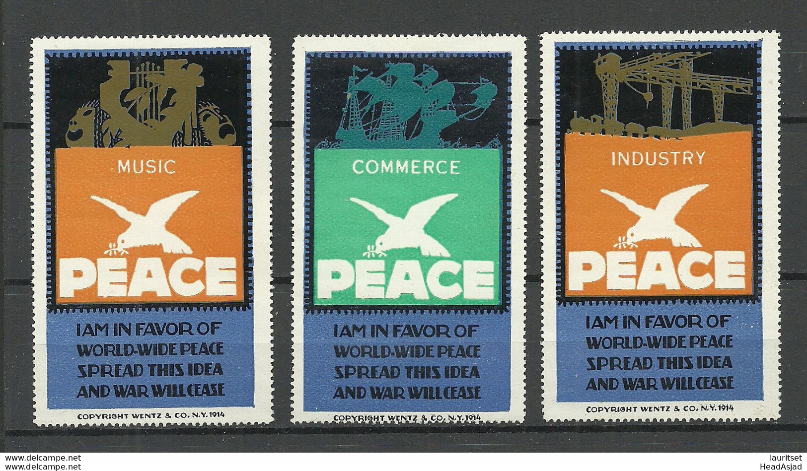 USA 1914 World Wide Peace Dove Taube Pax Propaganda Poster Stamps * - Erinnophilie