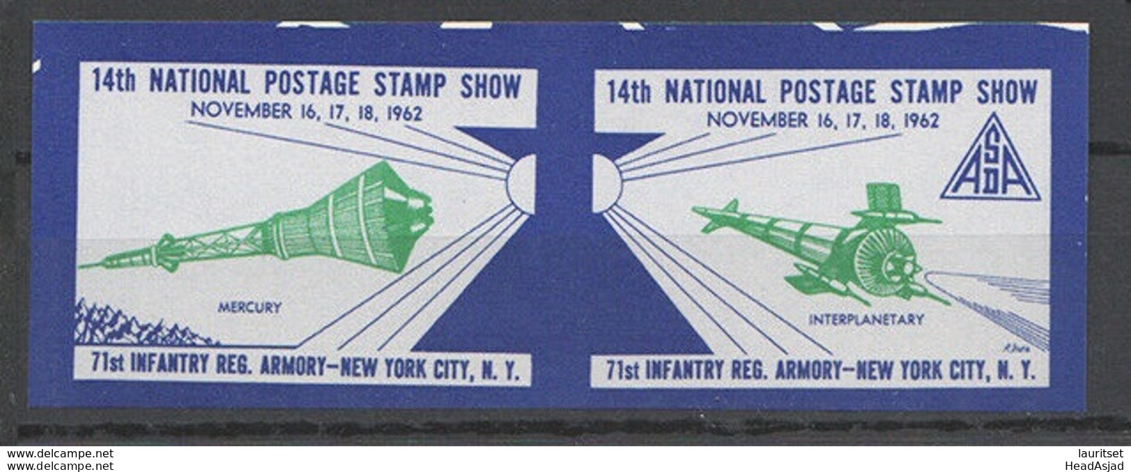 USA 1962 14th National Postage Stamp Show Cinderellas Poster Stamps ERROR Abart Variety = INVERTED Mercury MNH - Other & Unclassified