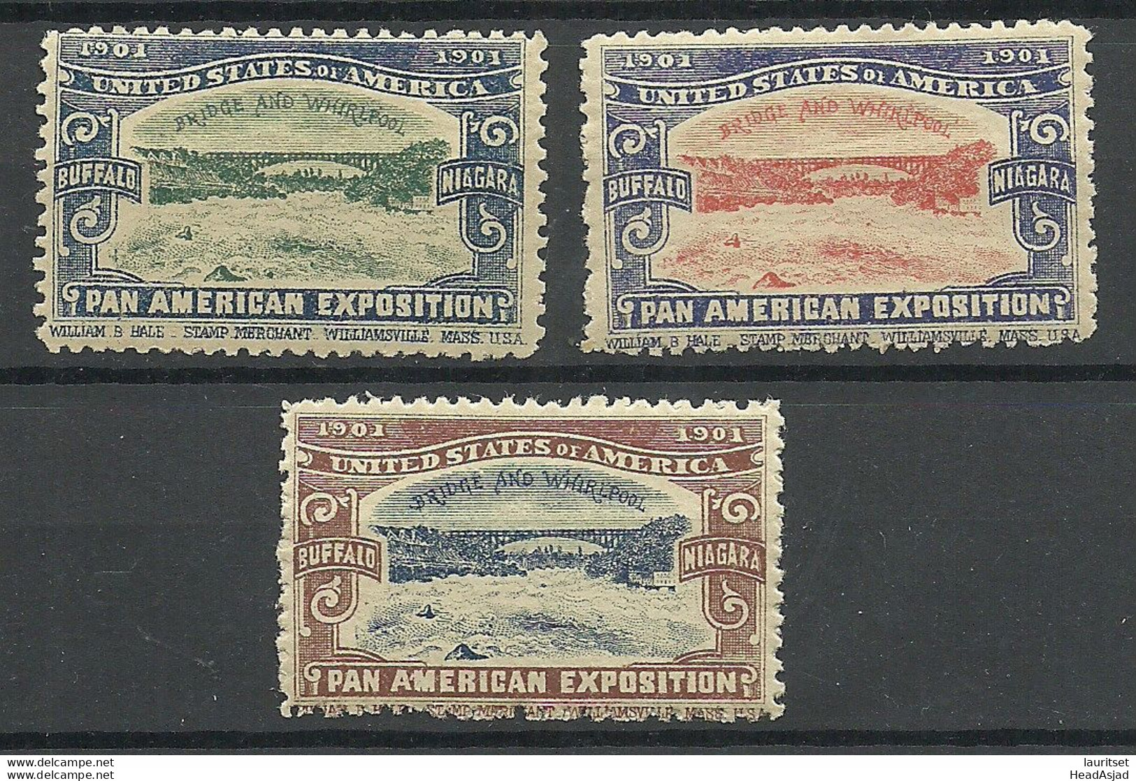 USA 1901 Pan American Exposition 1901 Buffalo & Niagara Advertising Poster Stamps Reklamemarken, 3 Different MNH - Neufs