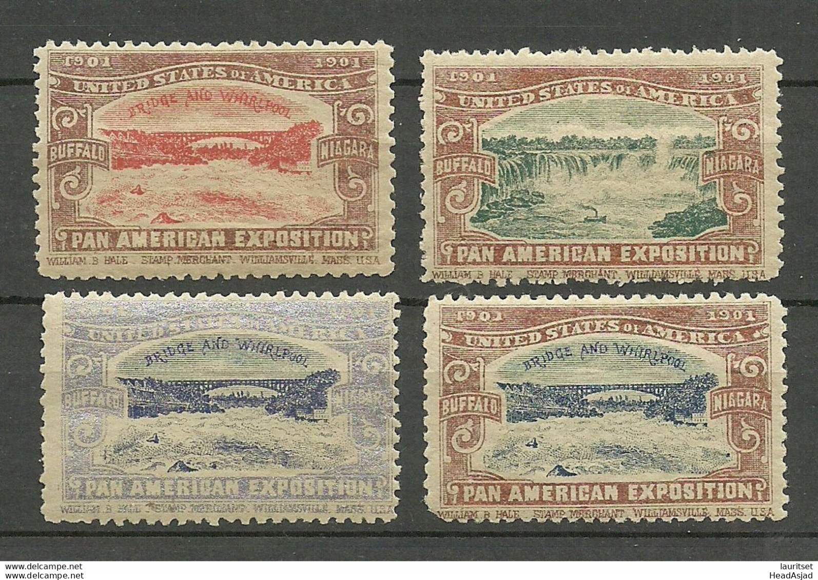 USA 1901 Pan American Exposition 1901 Buffalo & Niagara Advertising Poster Stamps Reklamemarken, 4 Different MNH - Neufs