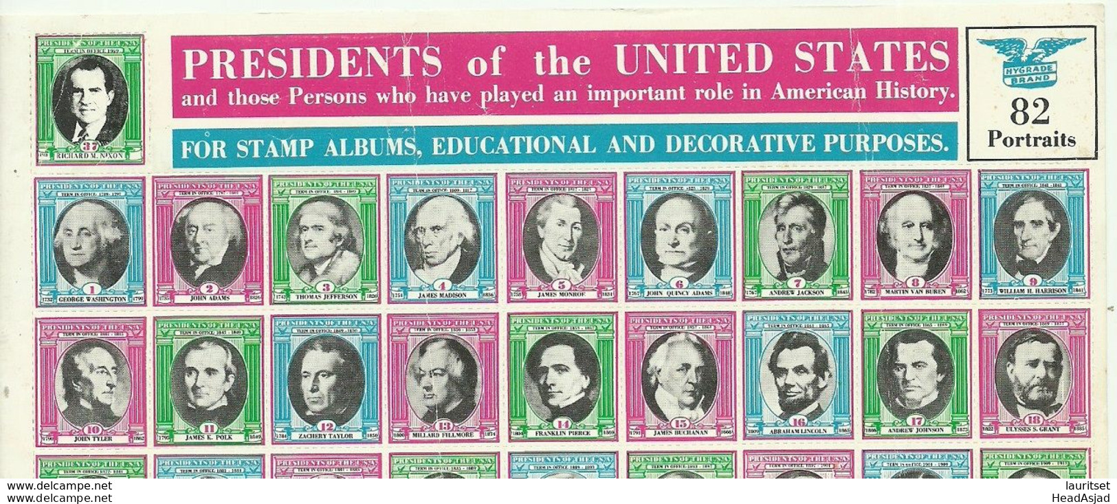 USA Cinderella Poster Or Seal Stamps 84 Portraits President Of The United States Complete Sheet MNH - Sonstige & Ohne Zuordnung