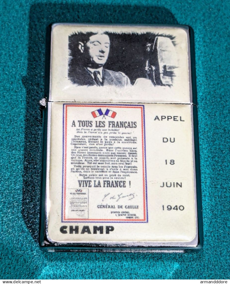 Briquet à Essence Champ Charles De Gaulle Appel Du 18 Juin 1940 Style Zippo Ww2 Etat Neuf - édition Spéciale Datant Des - Other & Unclassified