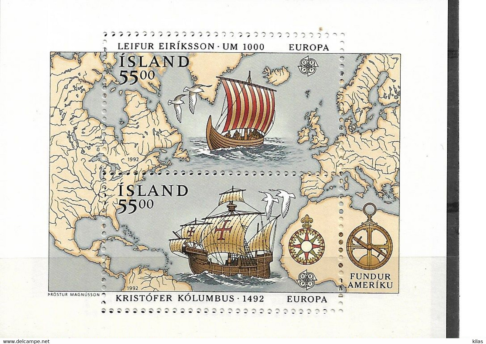 ICELAND 1992 Europa CEPT FDC 500 YEARS OF THE DISCOVERY AMERICA , CHRISTOPHER COLUMBUS MNH - Christopher Columbus