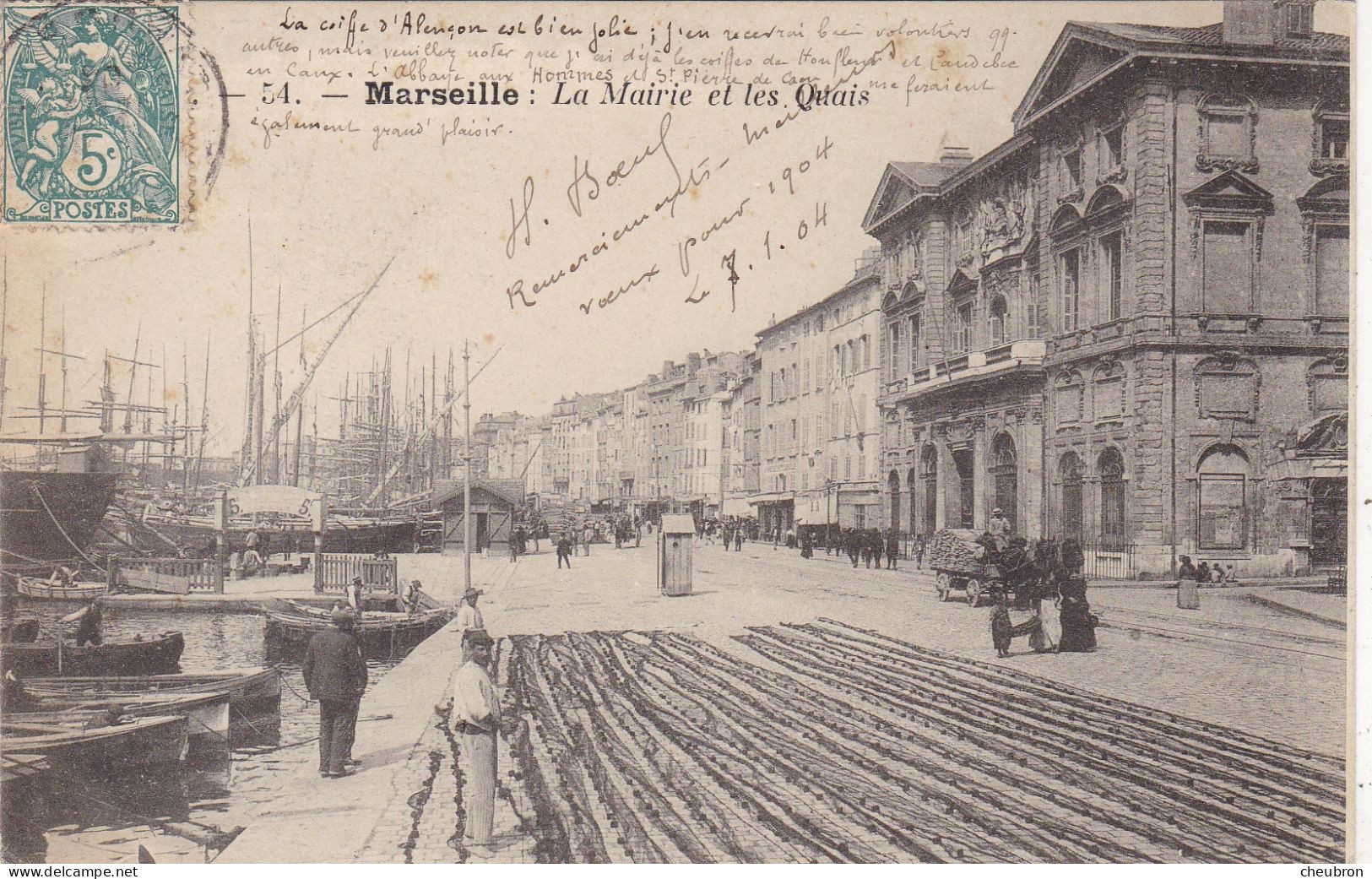 13.  MARSEILLE. CPA. LA MAIRIE ET LES QUAIS.  ANNEE 1904 + TEXTE - Old Port, Saint Victor, Le Panier