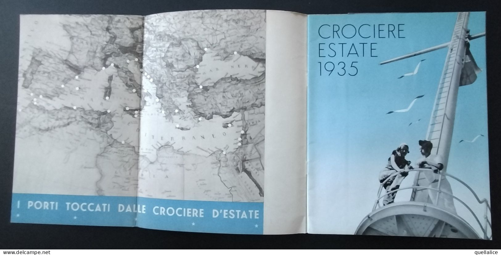 03934 "CROCIERE ESTATE 1935 - ITALIA FLOTTE RIUNITE COSULICH S.T.N. - UFFICIO DI TORINO"  ILLUS. BOCCASILE" ORIG. - Autres & Non Classés