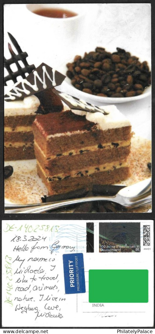 Germany 2023 Cake,Food,Gastronomy,Planetarium,Space,Unusual Shining Stamp,Moon Postcard,Address To India (*) Indien Inde - Covers & Documents