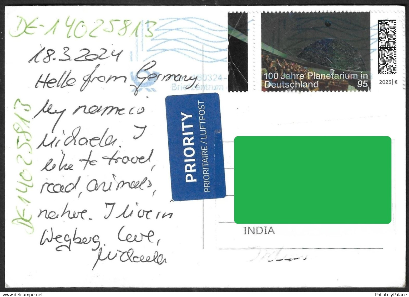 Germany 2023 Cake,Food,Gastronomy,Planetarium,Space,Unusual Shining Stamp,Moon Postcard,Address To India (*) Indien Inde - Covers & Documents