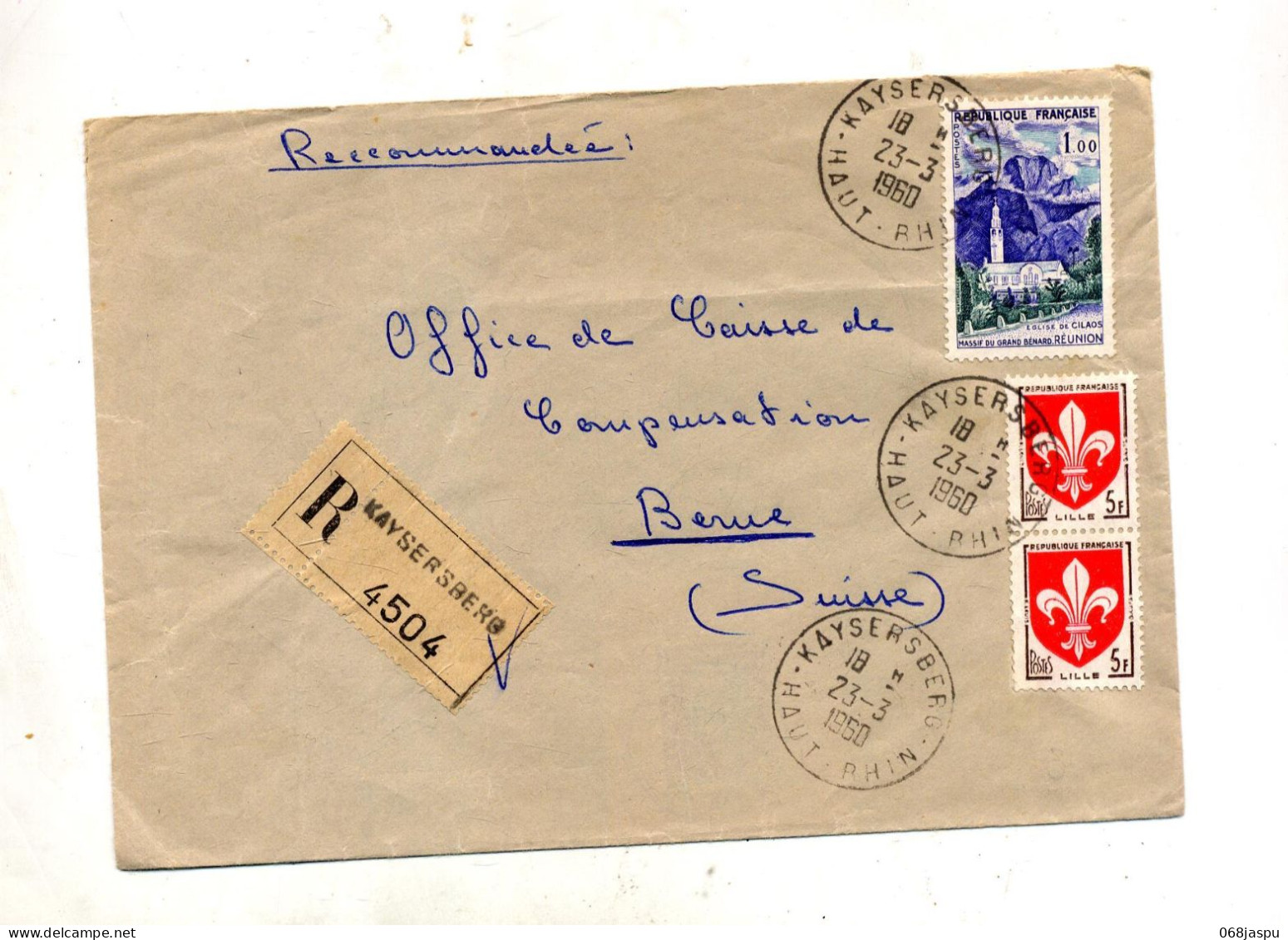 Lettre Recommandée Kaysersberg Sur Reunion Lille - Manual Postmarks