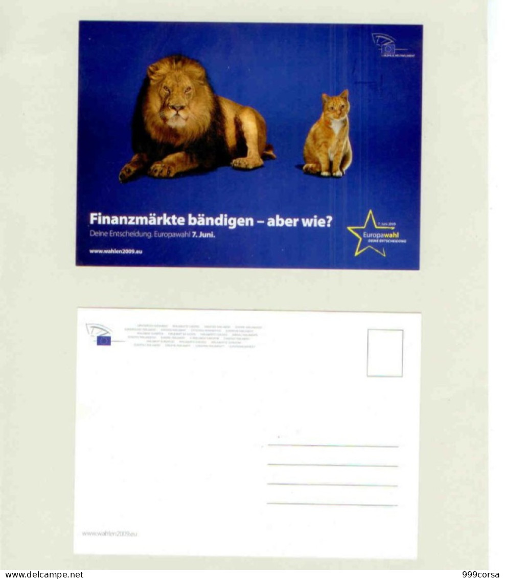 (34) Leone E Gatto, Cartolina Tedesca Wahlen 2009, Parlamento Europeo Logo, Elezioni Germania (1 Cart. Fronte-retro) - Publicité