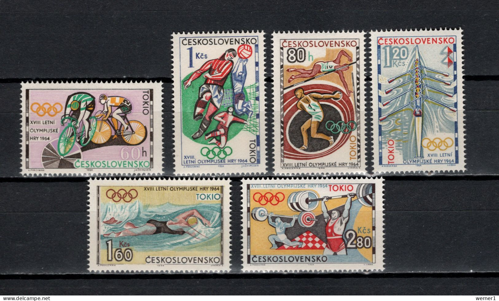 Czechoslovakia 1964 Olympic Games Tokyo, Cycling, Football Soccer, Rowing Etc. Set Of 6 MNH - Summer 1964: Tokyo