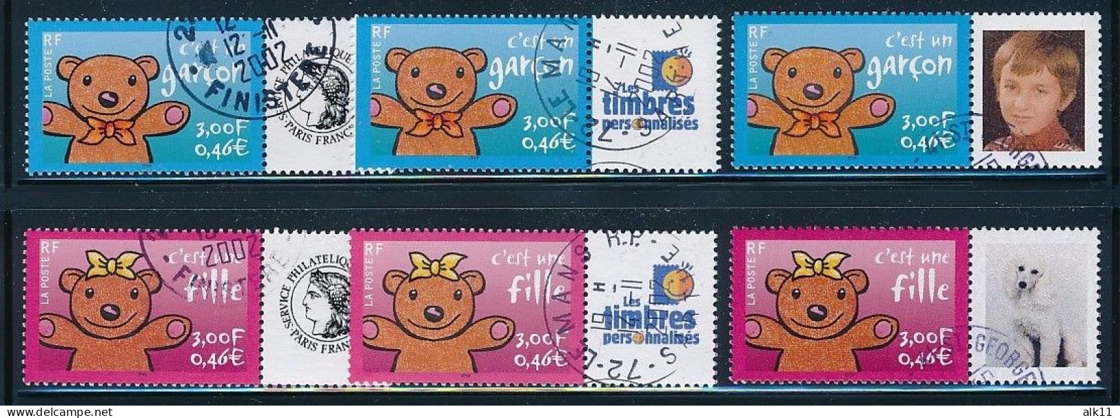 France 2001 - 3431A+Ab Et 3432A+Ab Six Timbres Garcon Et Fille Personnalisés  - Oblitéré - Used Stamps