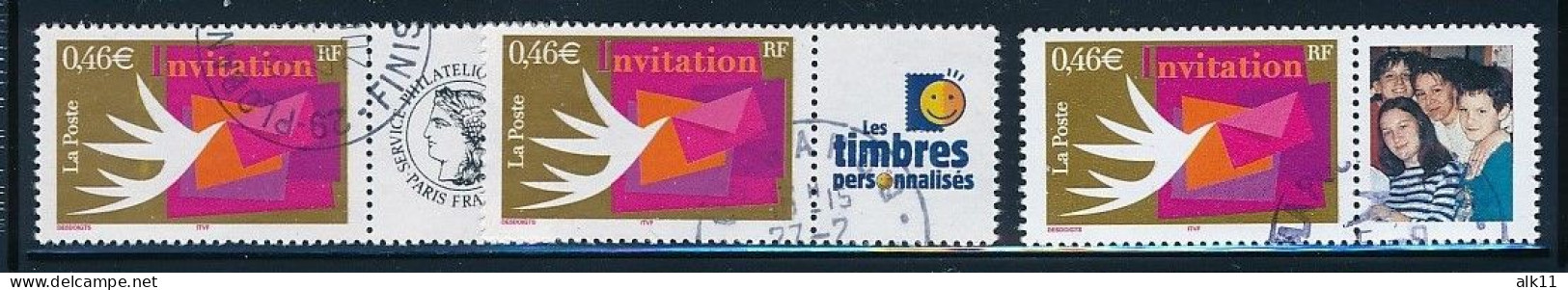 France 2002 - 3479A+Aa Trois Timbres Invitation Personnalisés - Oblitéré - Used Stamps