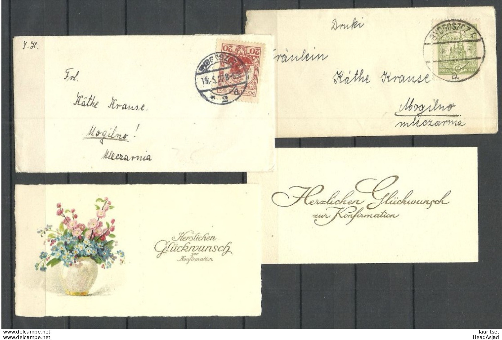 POLEN Poland 1927 O BYDGOSZCZ - 2 Small Covers With Original Content - Confirmation Gratulation Cards To Mogilno - Cartas & Documentos