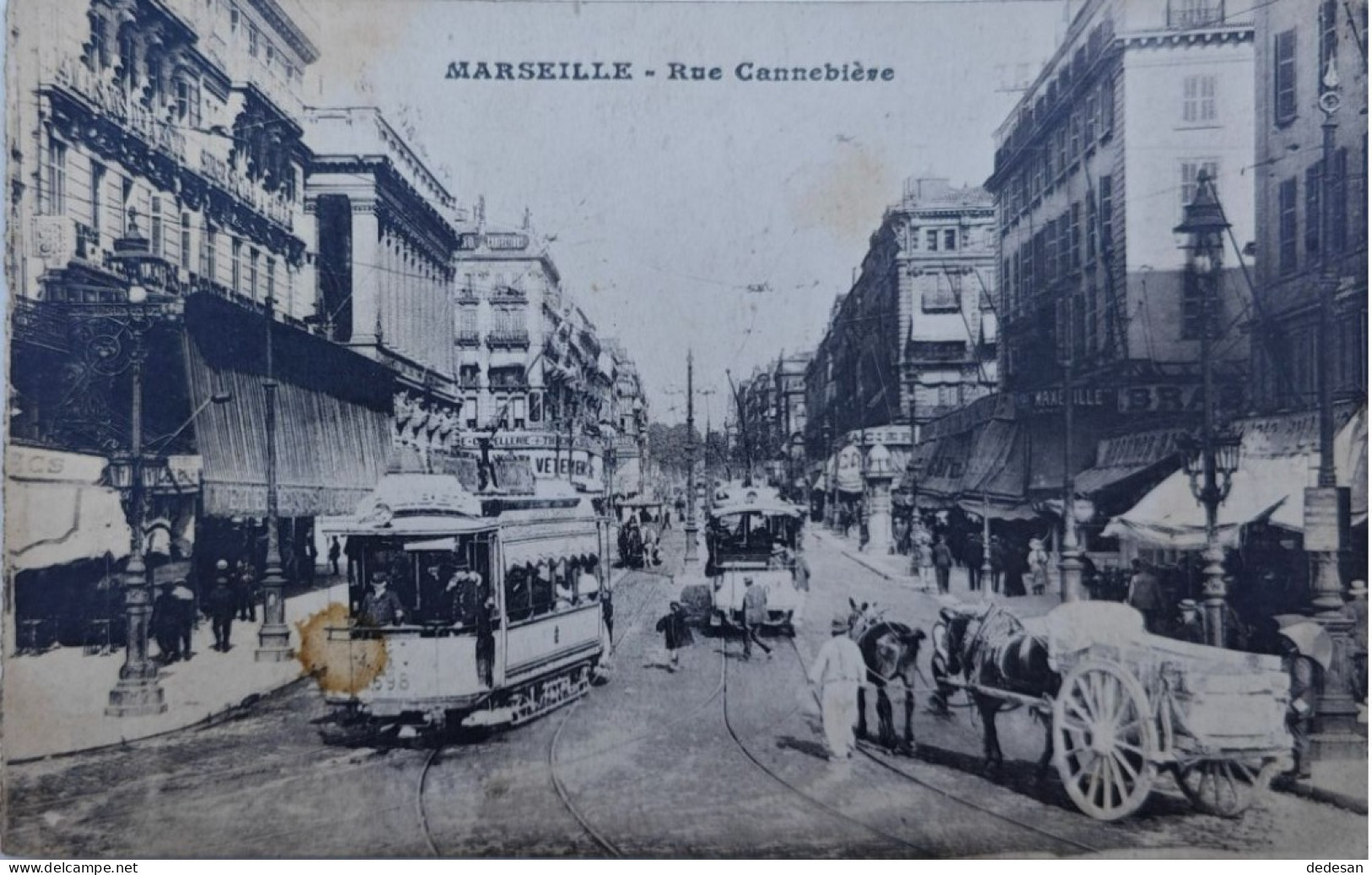 Cpa 1920 MARSEILLE Rue Canebiere - Attelage, Tramway - BAA01 - Canebière, Centre Ville