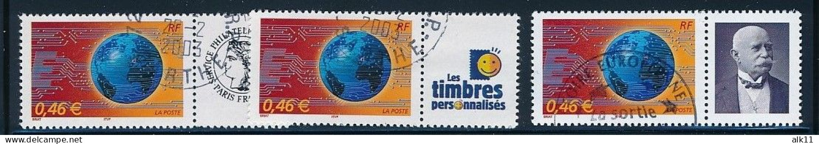 France 2002 - 3532A+Aa Trois Timbres  Le Monde En Réseau  Personnalisés - Oblitéré - Used Stamps