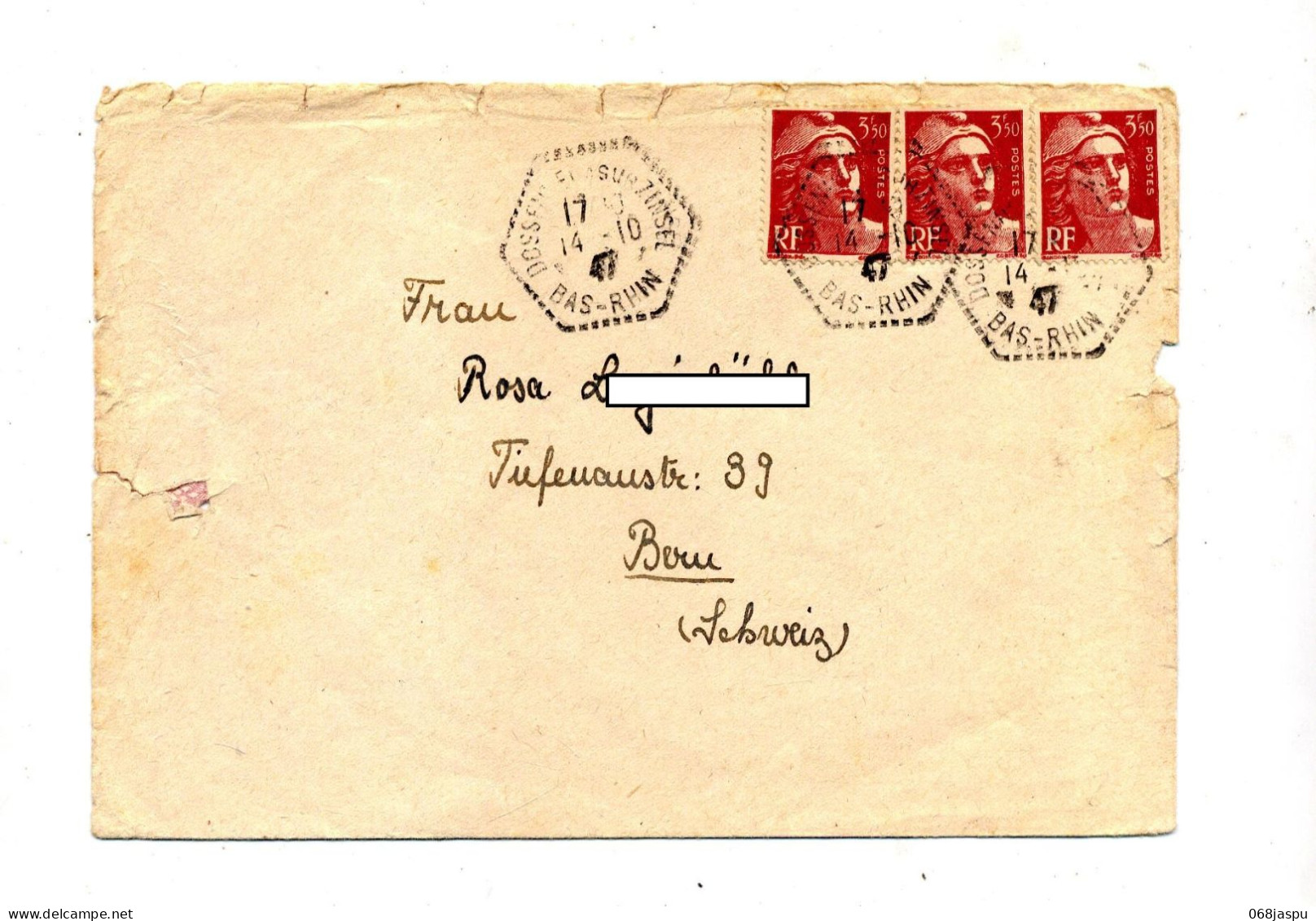 Lettre Cachet Rural Dossenheim Sur Gandon - Manual Postmarks