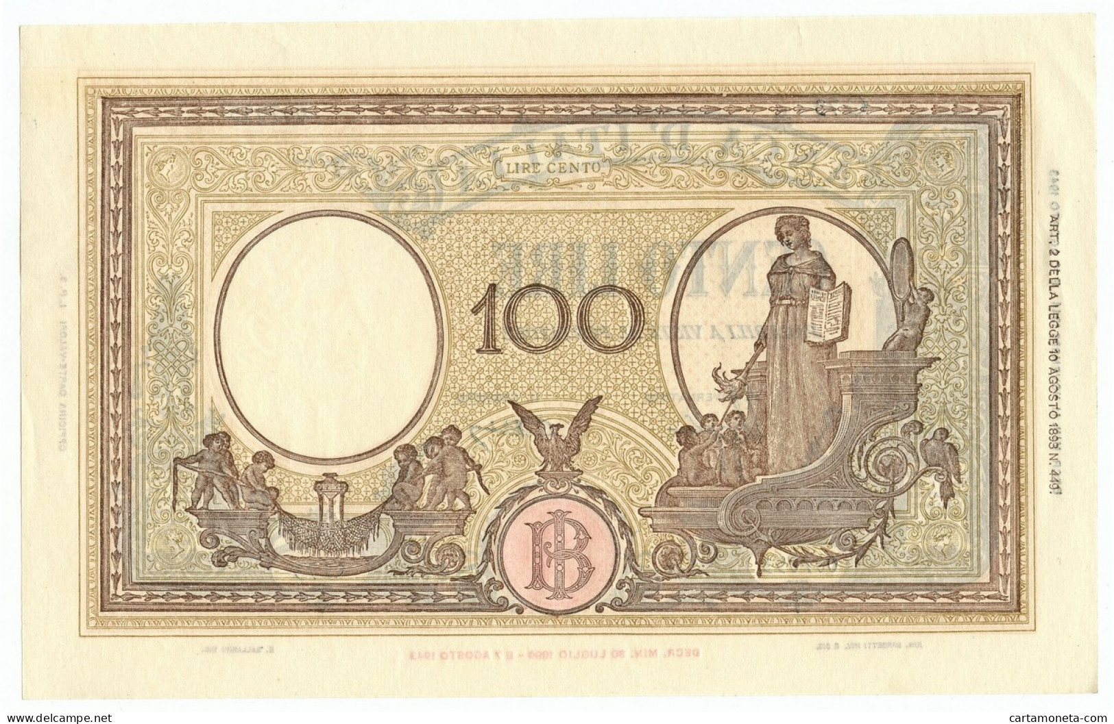 100 LIRE BARBETTI GRANDE B GIALLO TESTINA RETRO BI RSI 11/11/1944 SUP - Regno D'Italia - Altri