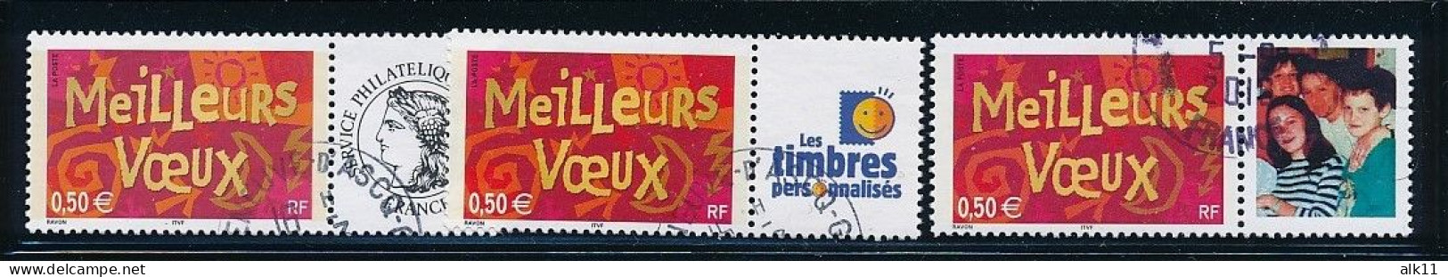 France 2003 - 3623A+Aa+Ab Trois Timbres Meilleurs Voeux Personnalisés - Oblitéré - Gebruikt