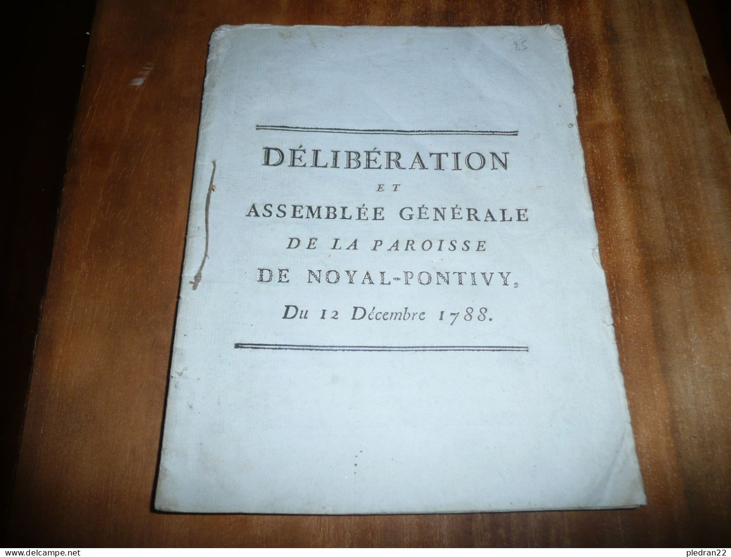 BRETAGNE MORBIHAN PAROISSE DE NOYAL PONTIVY REPARTITION DES CHARGES PUBLIQUES TIERS ETAT 12 DECEMBRE 1788 - Documents Historiques