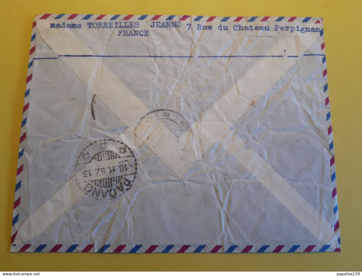 PREMIERE LIAISON AERIENNE PARIS DJAKARTA 1957 COURRIER RETOUR PERPIGNAN - Other & Unclassified