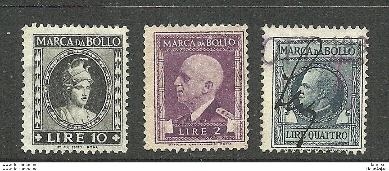 ITALIA ITALY 1920ies Revenue Marca Da Bollo Tax Taxe Steuermarken, 3 Pcs, Mint & Used - Revenue Stamps