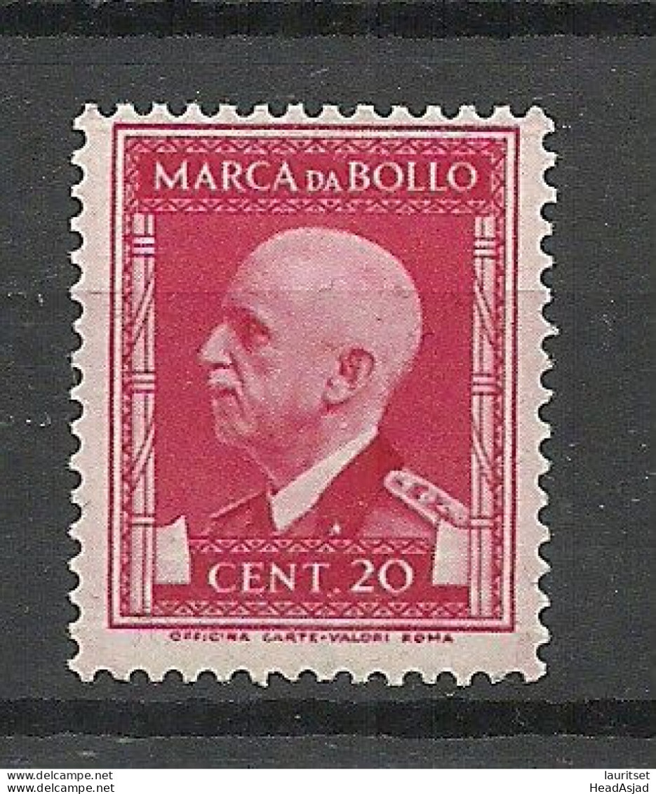 ITALIA ITALY 1939 Revenue Marca Da Bollo Tax Taxe Steuermarke 20 Cent MNH - Revenue Stamps