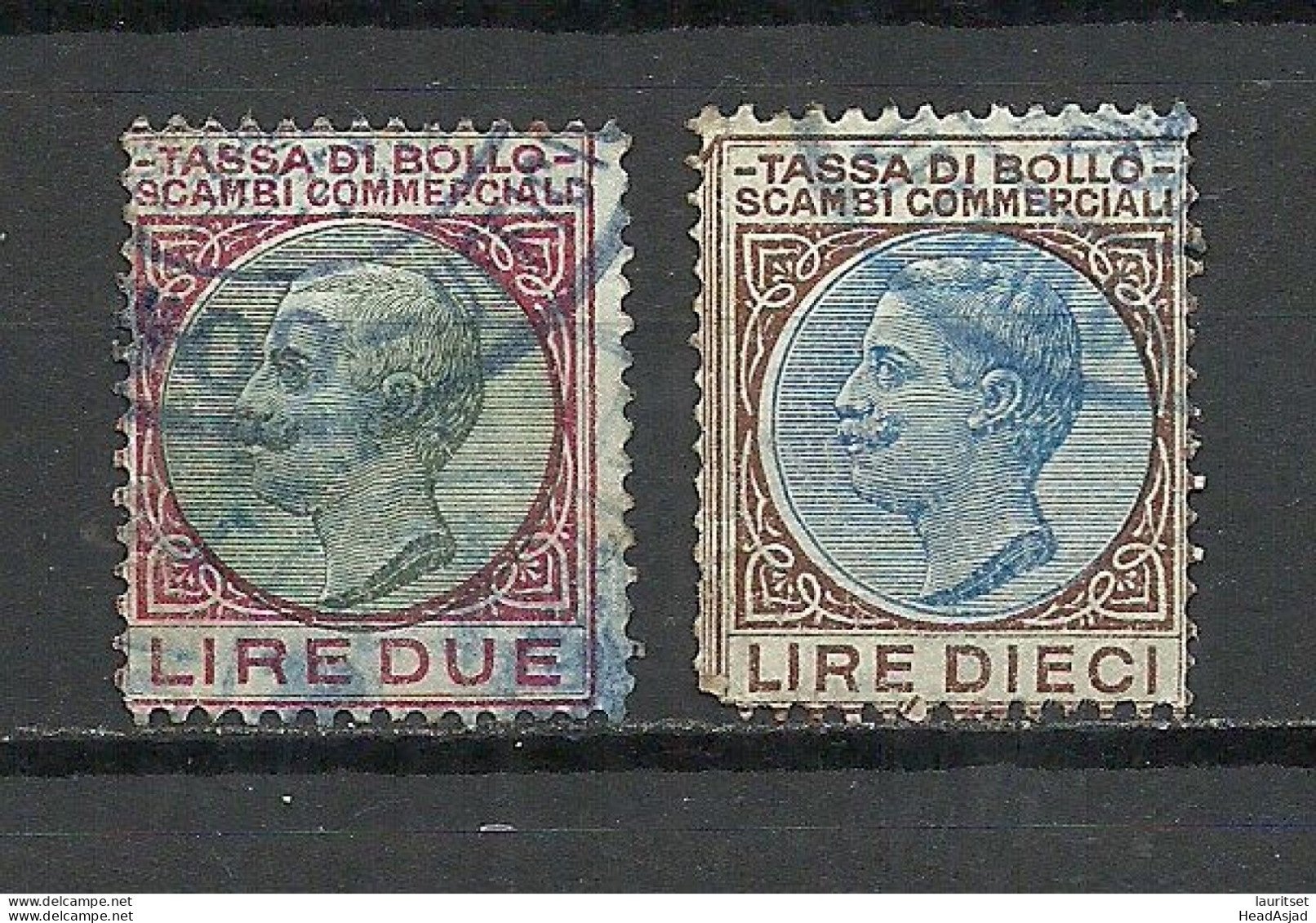 ITALIA ITALY Revenue Fiscal Tax - Tassa Di Bollo - Scambi Commerciali Lire Due & Lire Dieci, O - Revenue Stamps