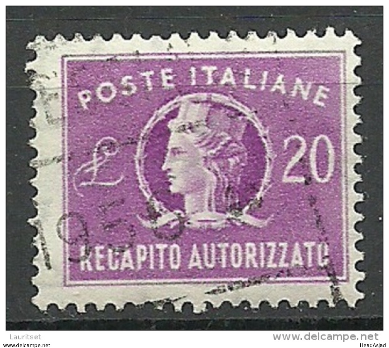 ITALIA ITALY Revenue Tax Fiscal Recapito Autorizzato 20 Lire O - Revenue Stamps