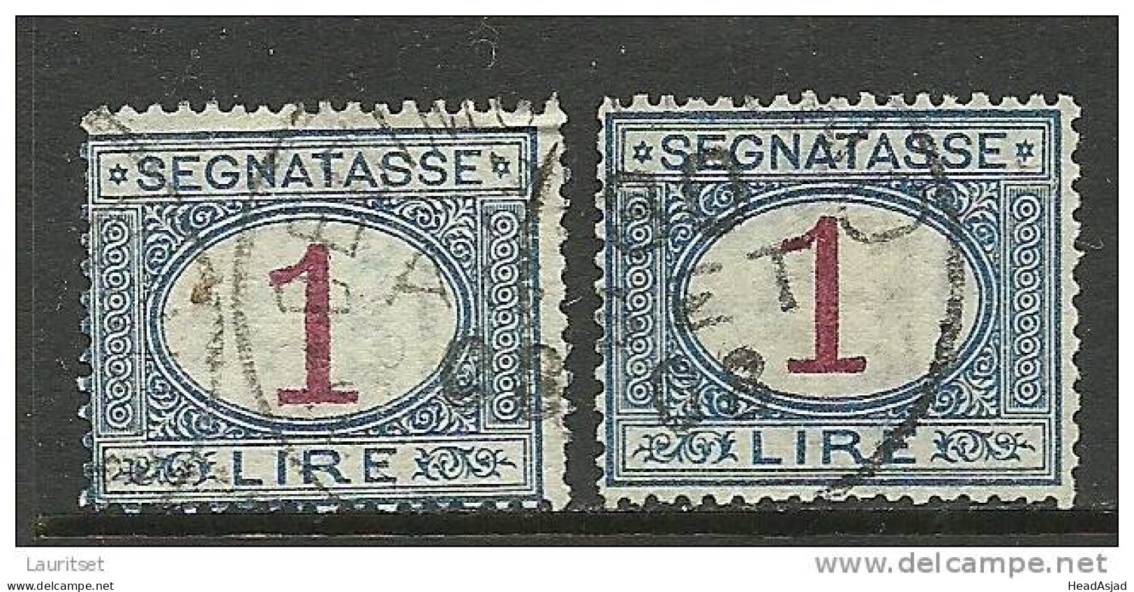 ITALIA ITALIEN ITALY 1908 Revenue Tax Stamps Steuermarken Segnatasse 1 Lire, 2 Pcs O - Revenue Stamps