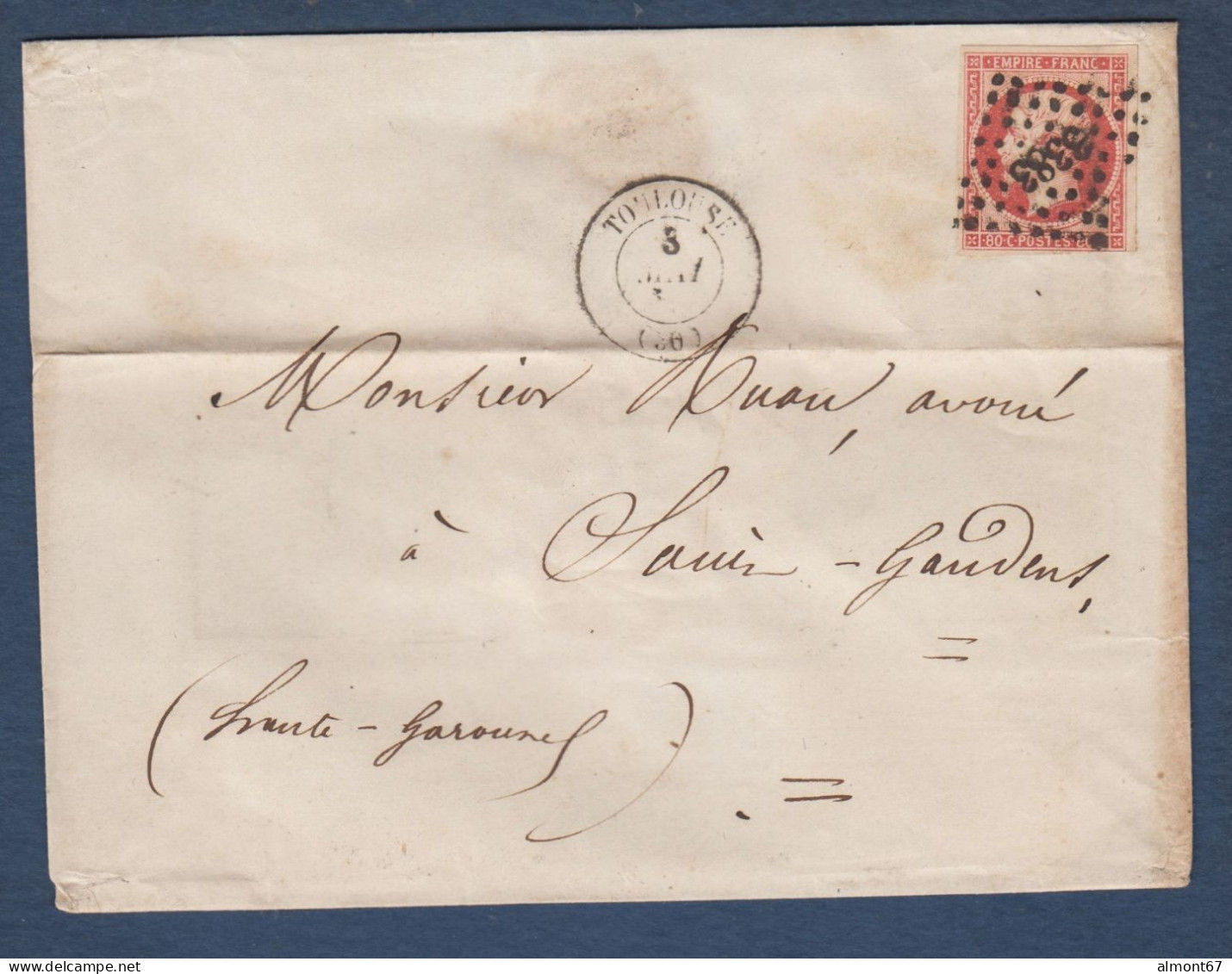 Napoléon N° 17A  Sur Enveloppe De Toulouse - 1853-1860 Napoléon III